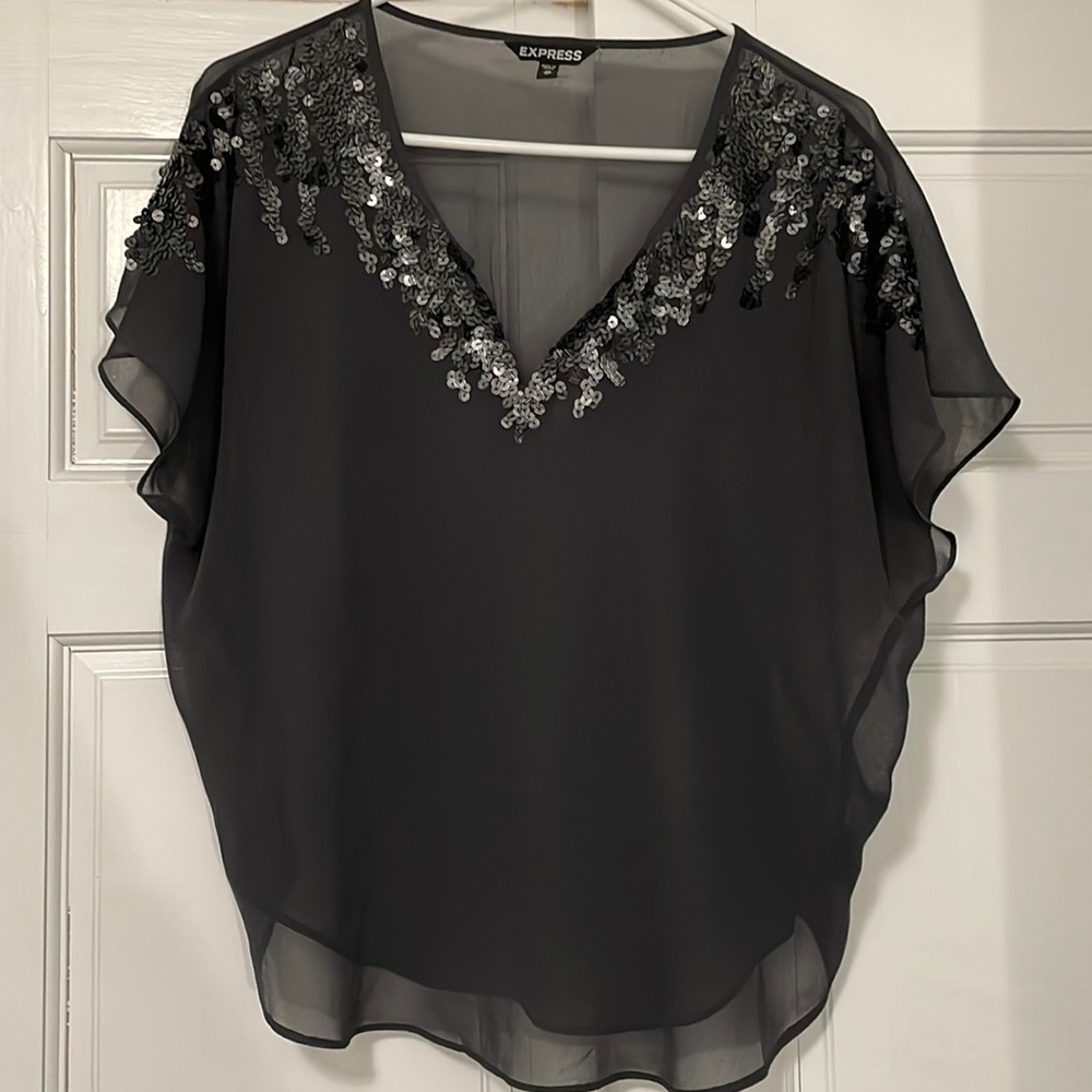 Women’s Express Sheer Blouse, Grey, Size X-Small
